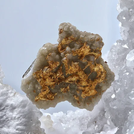 HQ Rare Specimen Gold on Mother Stone Holding Crystal